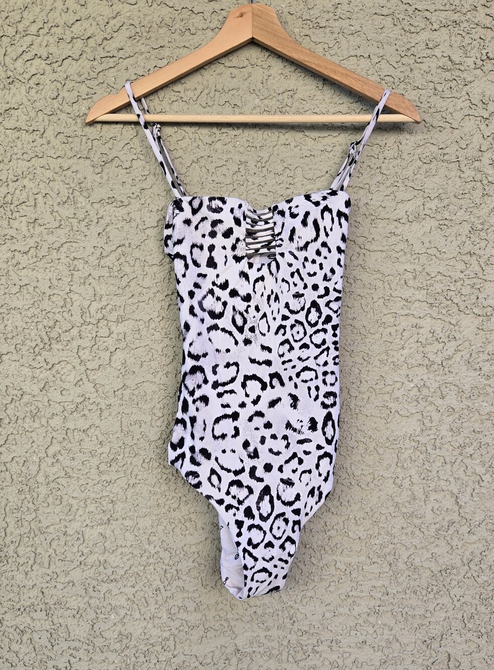 Bebe Reversible Black & White Leopard Print One-Piece Swimsuit